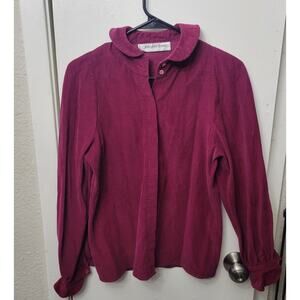 Vintage Saks Fifth Avenue Magenta Corduroy Button up Blouse Size 8 Curved Collar